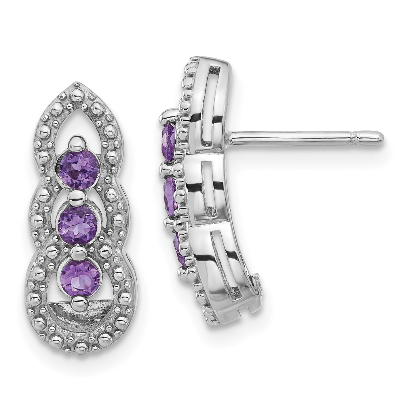 Sterling Silver Rhodium-plated Amethyst Post Earrings