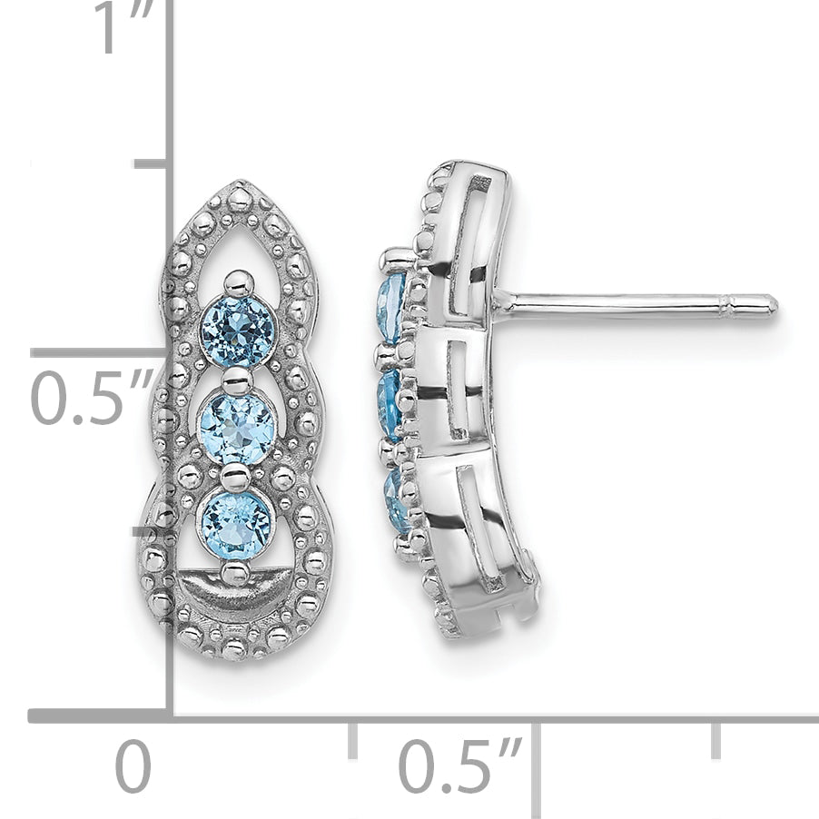 Sterling Silver Rhodium-plated Light Swiss Blue Topaz Post Earrings