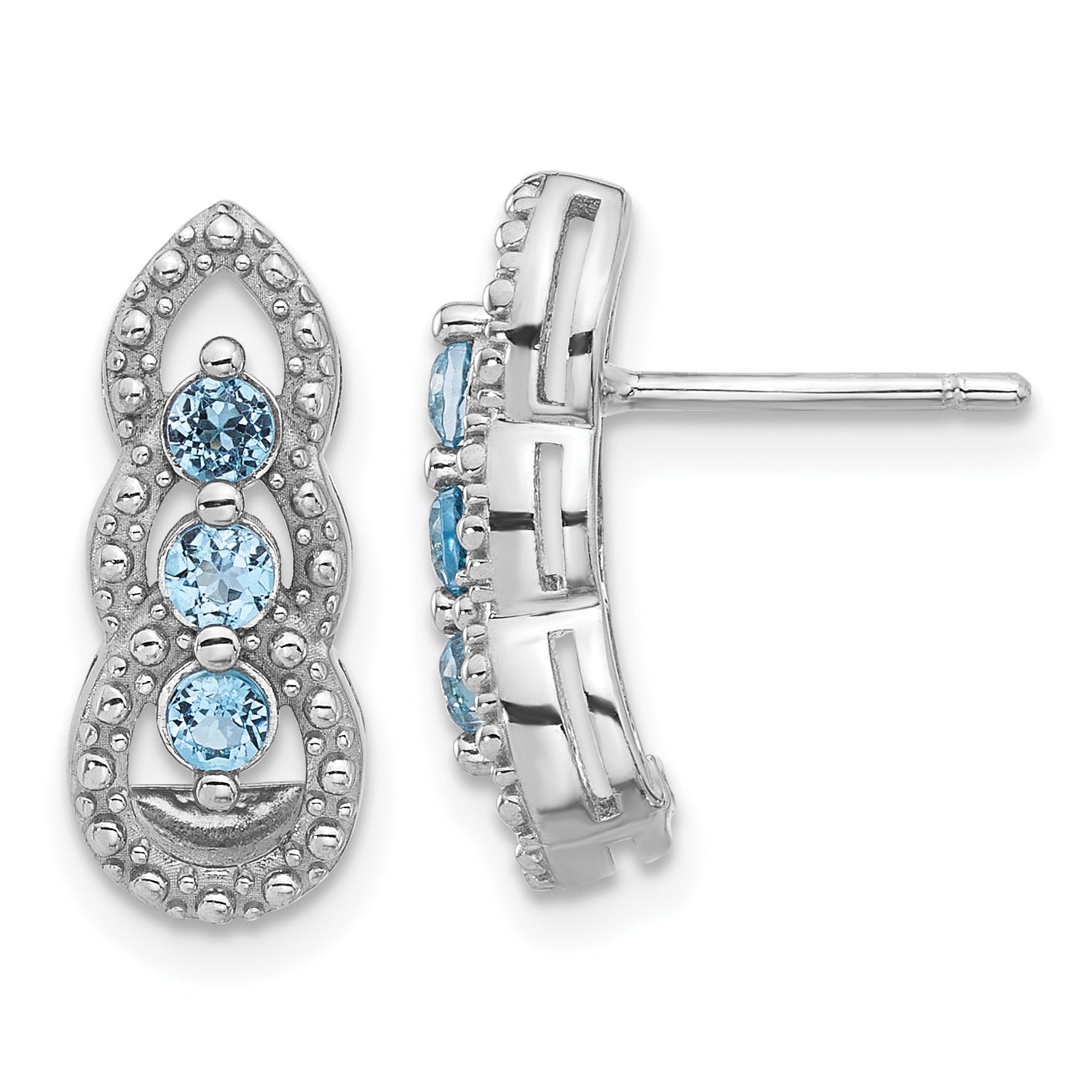 Sterling Silver Rhodium-plated Light Swiss Blue Topaz Post Earrings