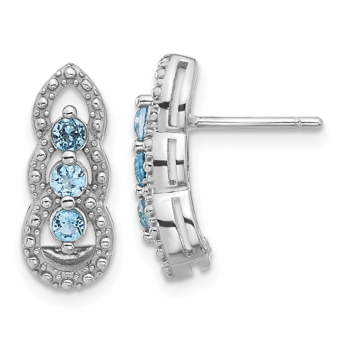 Sterling Silver Rhodium-plated Light Swiss Blue Topaz Post Earrings