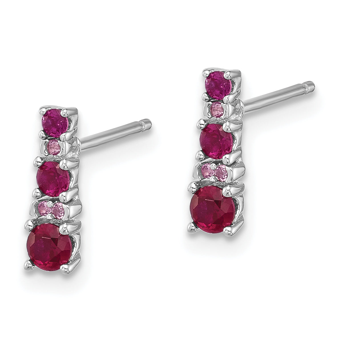 Sterling Silver Rh-plate .54 Lab Cr.Ruby .03Cr.White Sapphire Post Earrings Secondary image