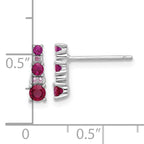 Sterling Silver Rh-plate .54 Lab Cr.Ruby .03Cr.White Sapphire Post Earrings