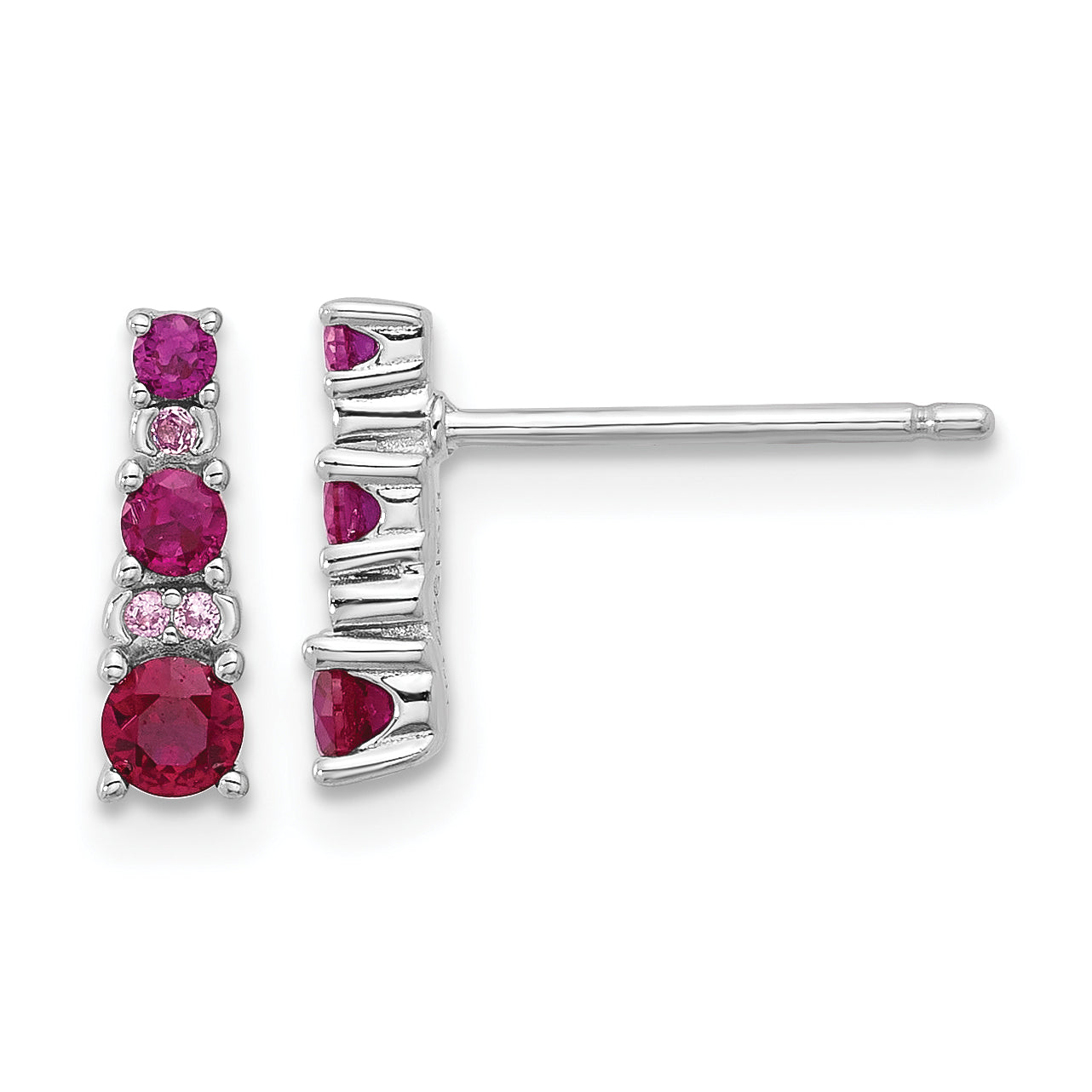 Sterling Silver Rh-plate .54 Lab Cr.Ruby .03Cr.White Sapphire Post Earrings Main image
