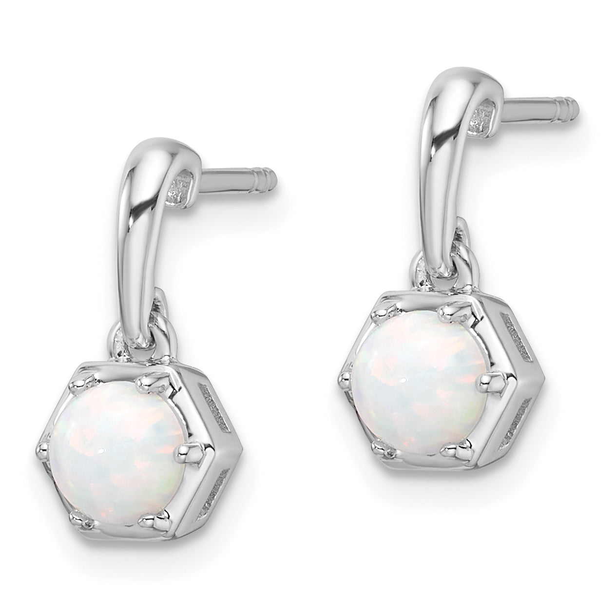 Sterling Silver Rhodium-plated Polished Created Opal Dangle Post Earrings Secondary image