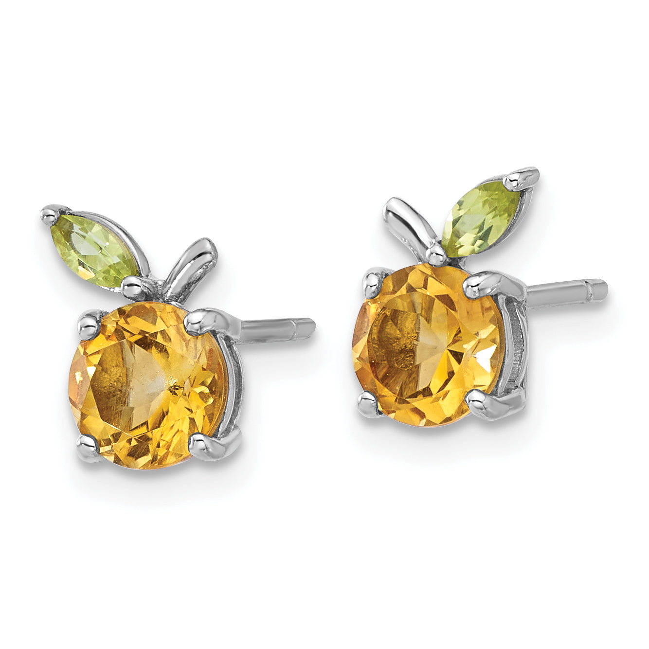 Sterling Silver Rhodium-plated Citrine and Peridot Orange Post Earrings Secondary image