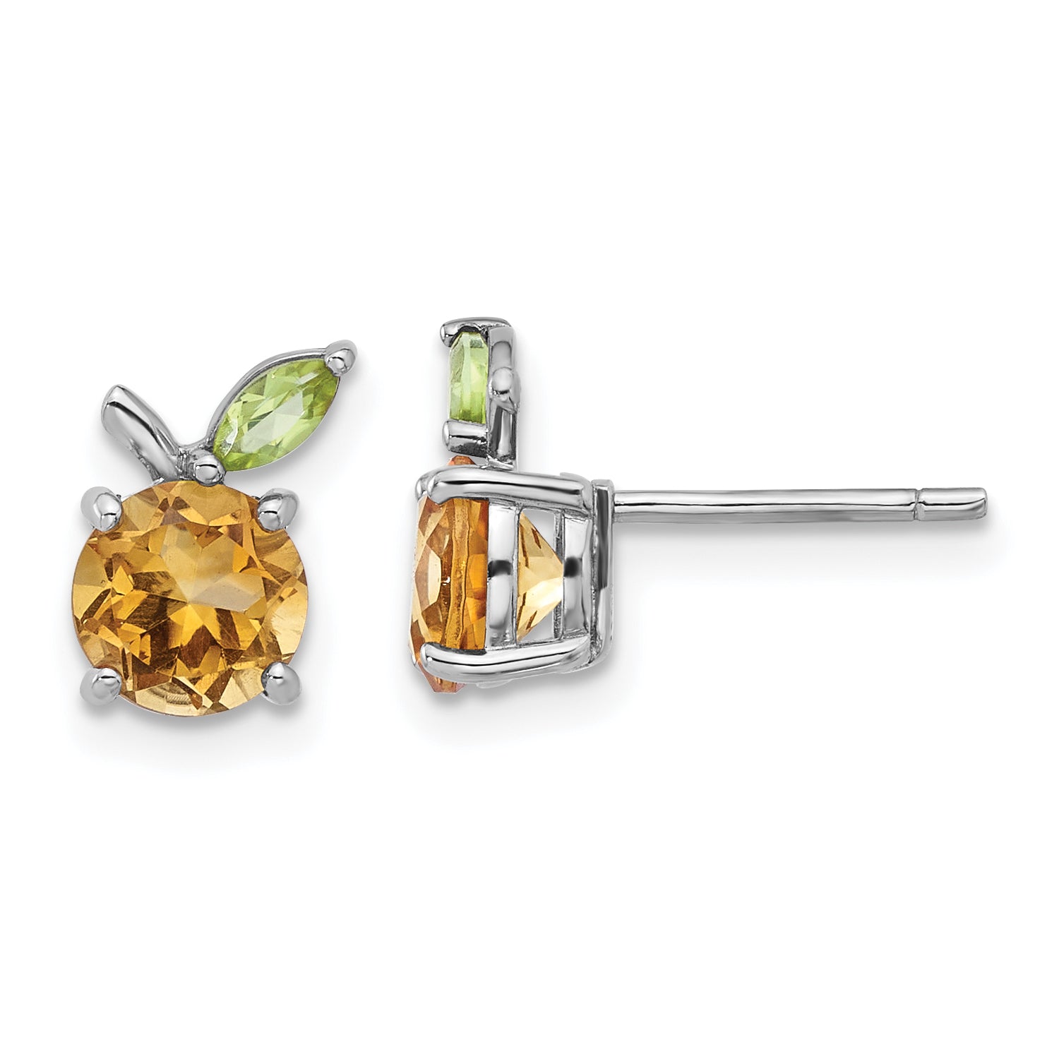 Sterling Silver Rhodium-plated Citrine and Peridot Orange Post Earrings Main image