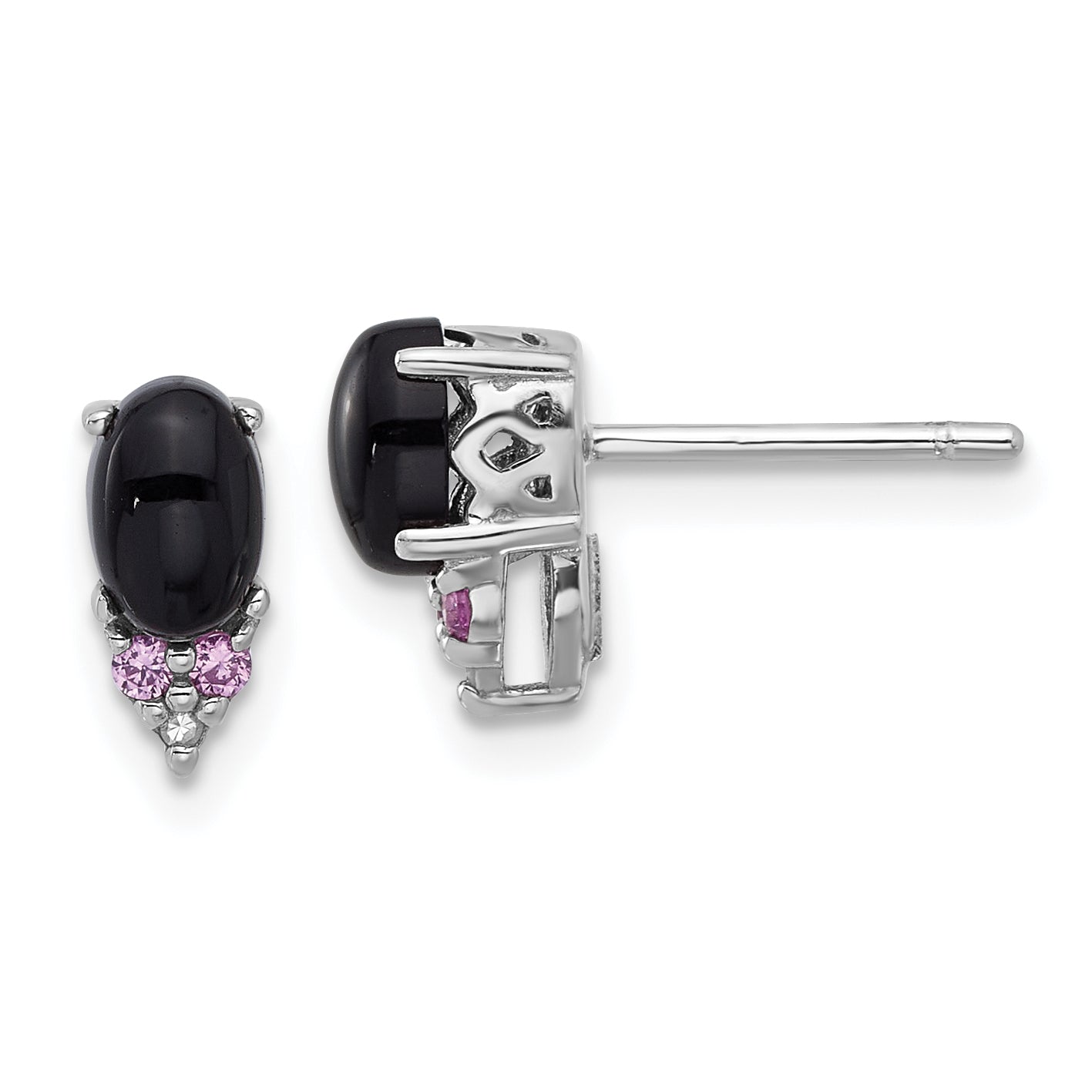 Sterling Silver Rh-plated Black Onyx .08 Cr.Pink Sapphire/Dia. Post Earring Main image