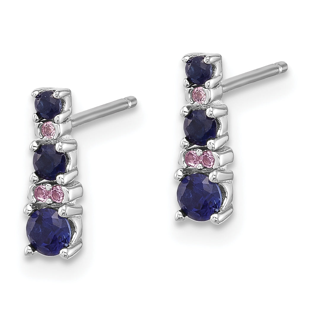 Sterling Silver Rh-plated .59 Cr. Bl Spinel .03 Cr. Wht Sapphire Post Earri