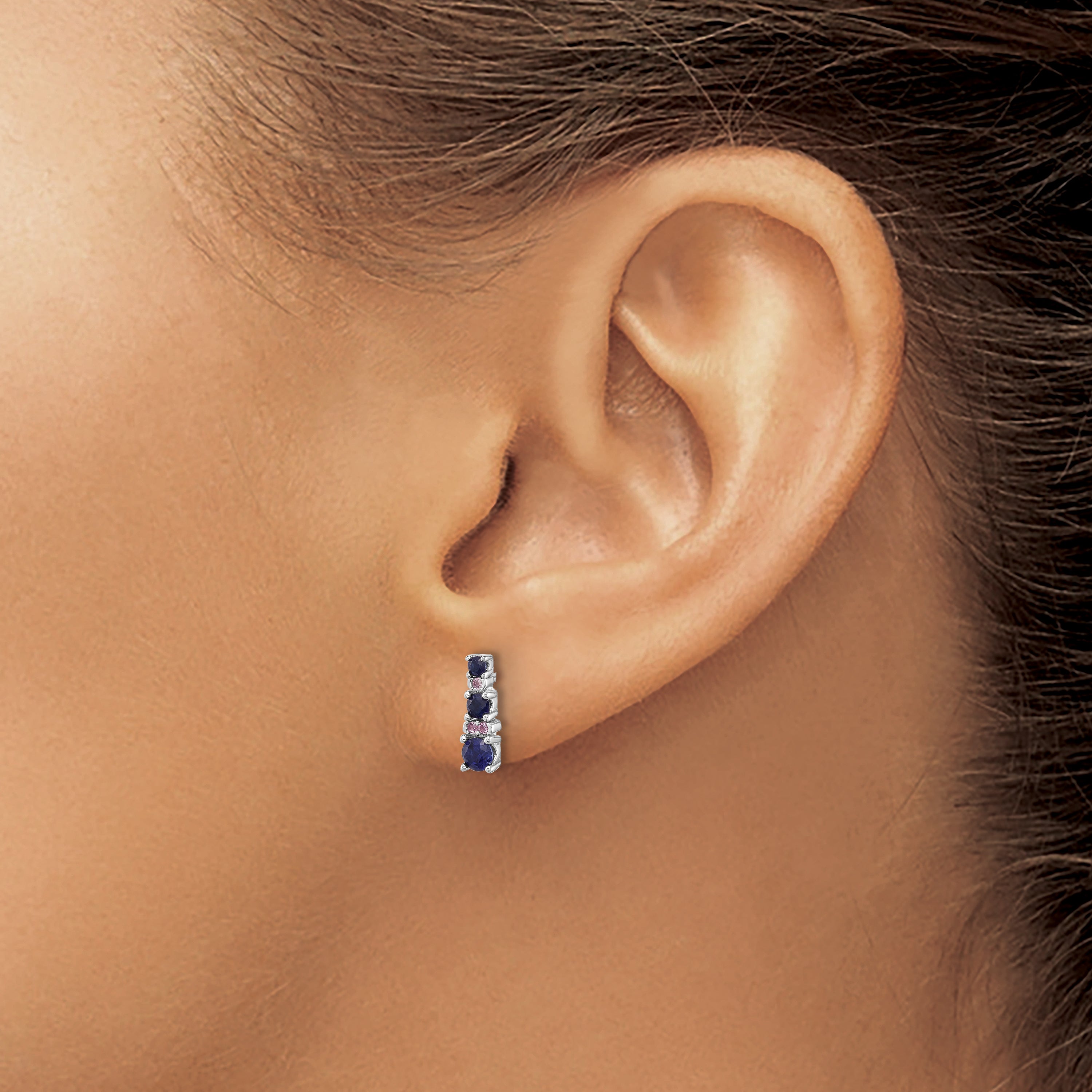 Sterling Silver Rh-plated .59 Cr. Bl Spinel .03 Cr. Wht Sapphire Post Earri