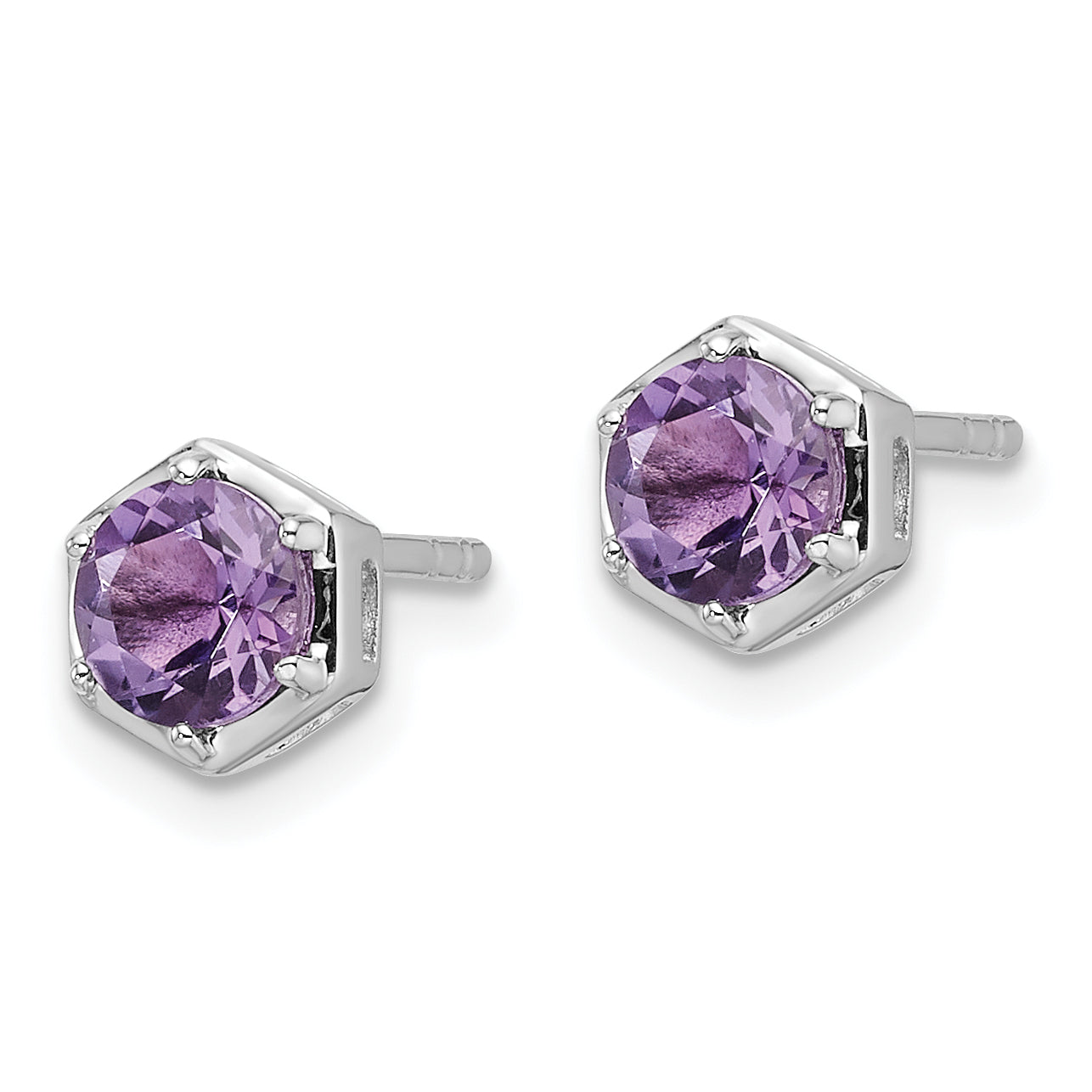 Sterling Silver Rhodium-plated Polished Amethyst Post Earrings Secondary image