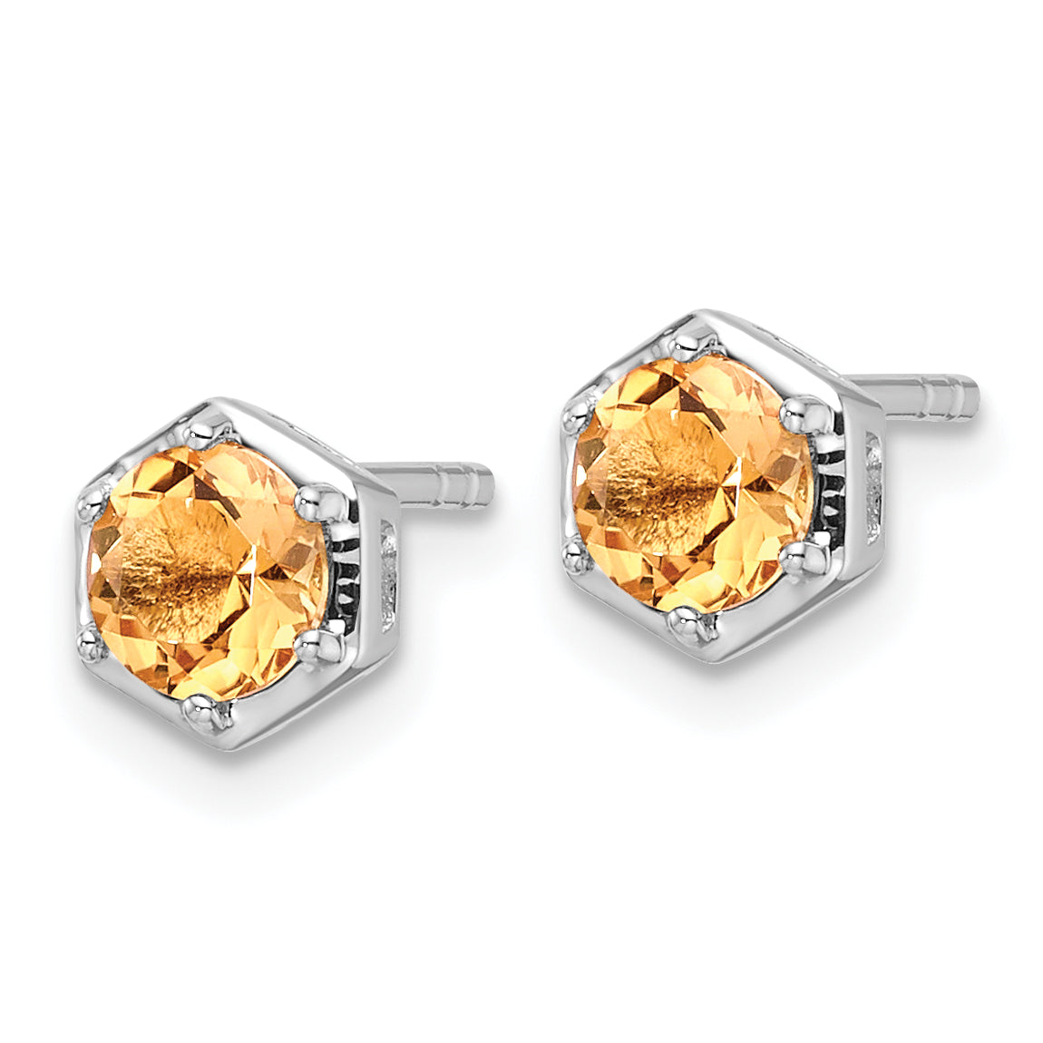 Sterling Silver Rhodium-plated Polished Citrine Post Earrings Secondary image