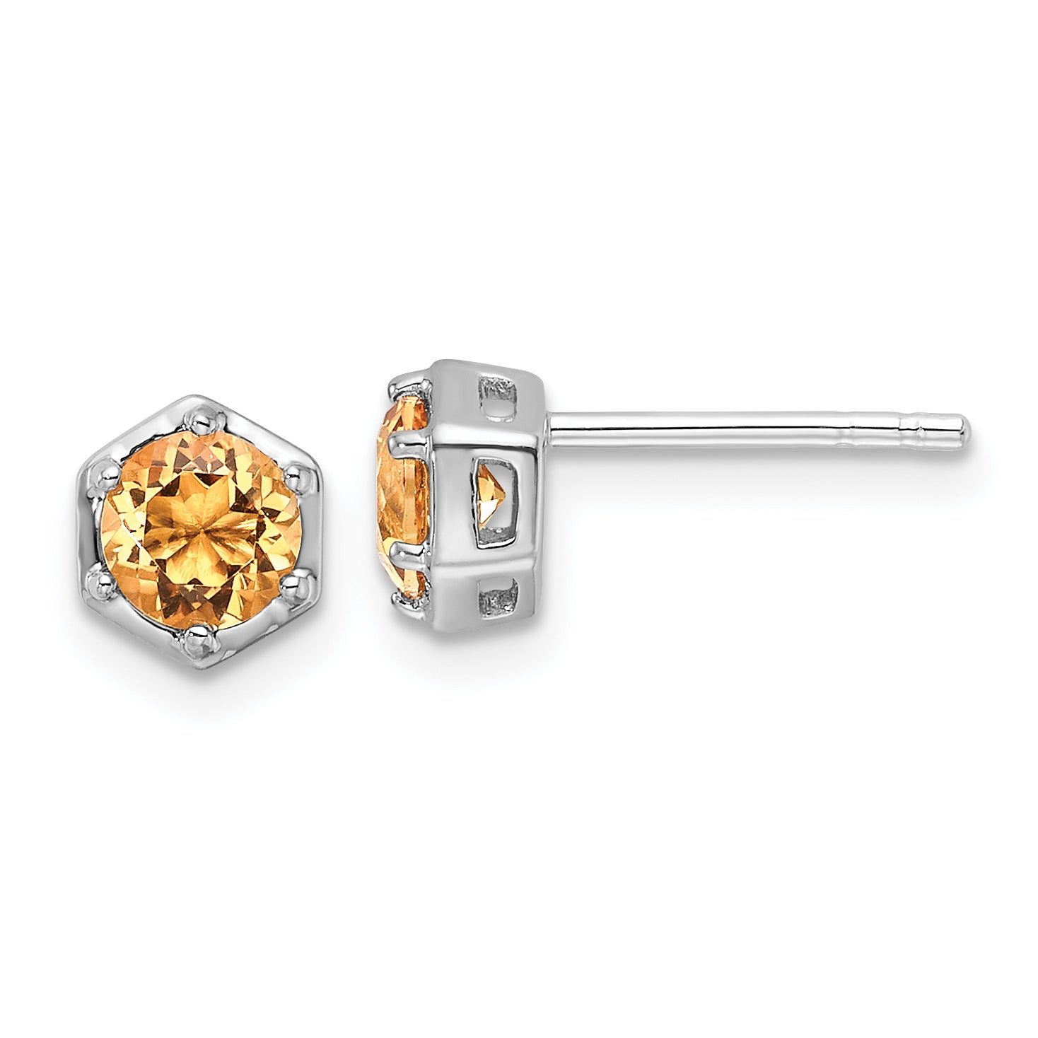 Sterling Silver Rhodium-plated Polished Citrine Post Earrings Main image