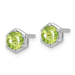 Sterling Silver Rhodium-plated Polished Peridot Post Earrings
