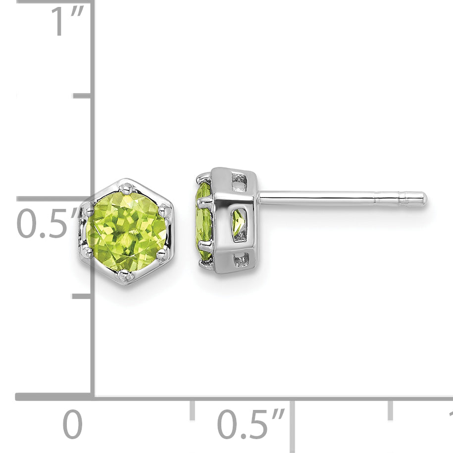 Sterling Silver Rhodium-plated Polished Peridot Post Earrings