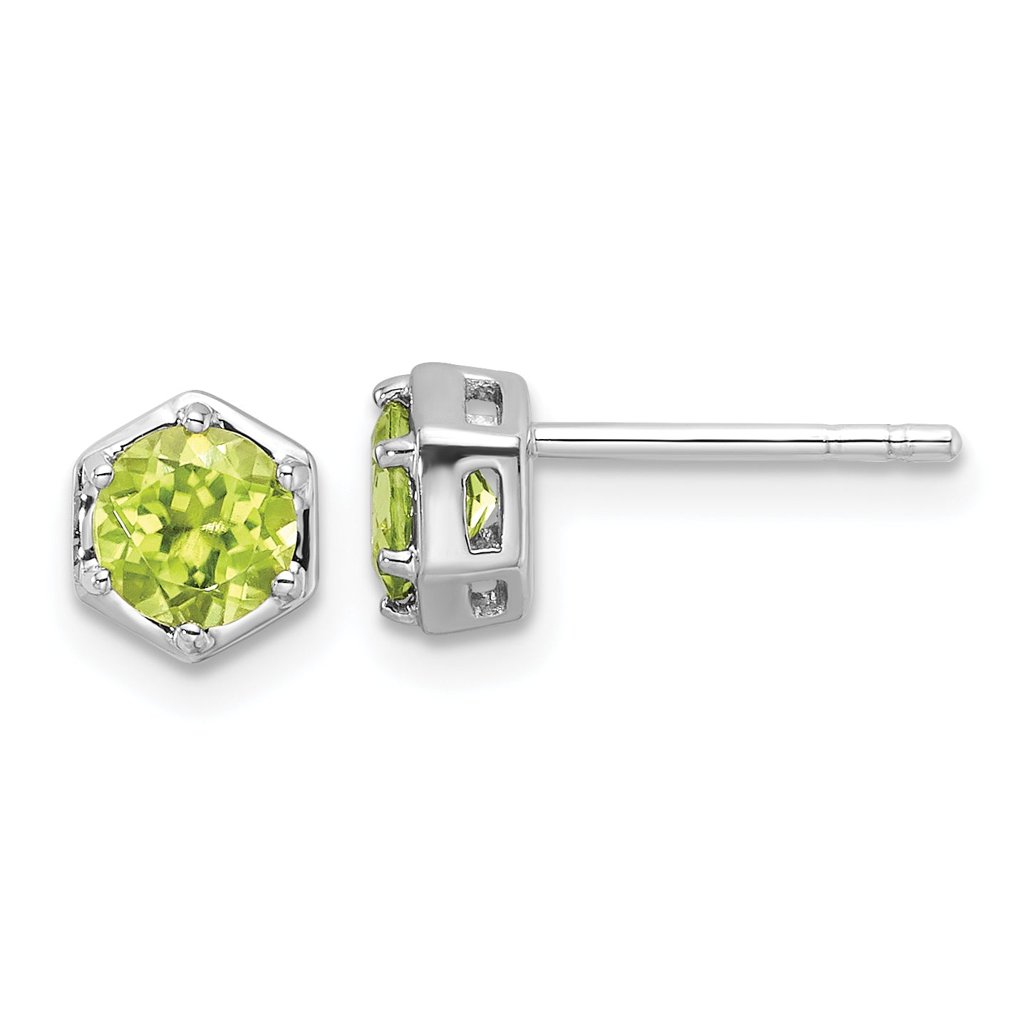 Sterling Silver Rhodium-plated Polished Peridot Post Earrings