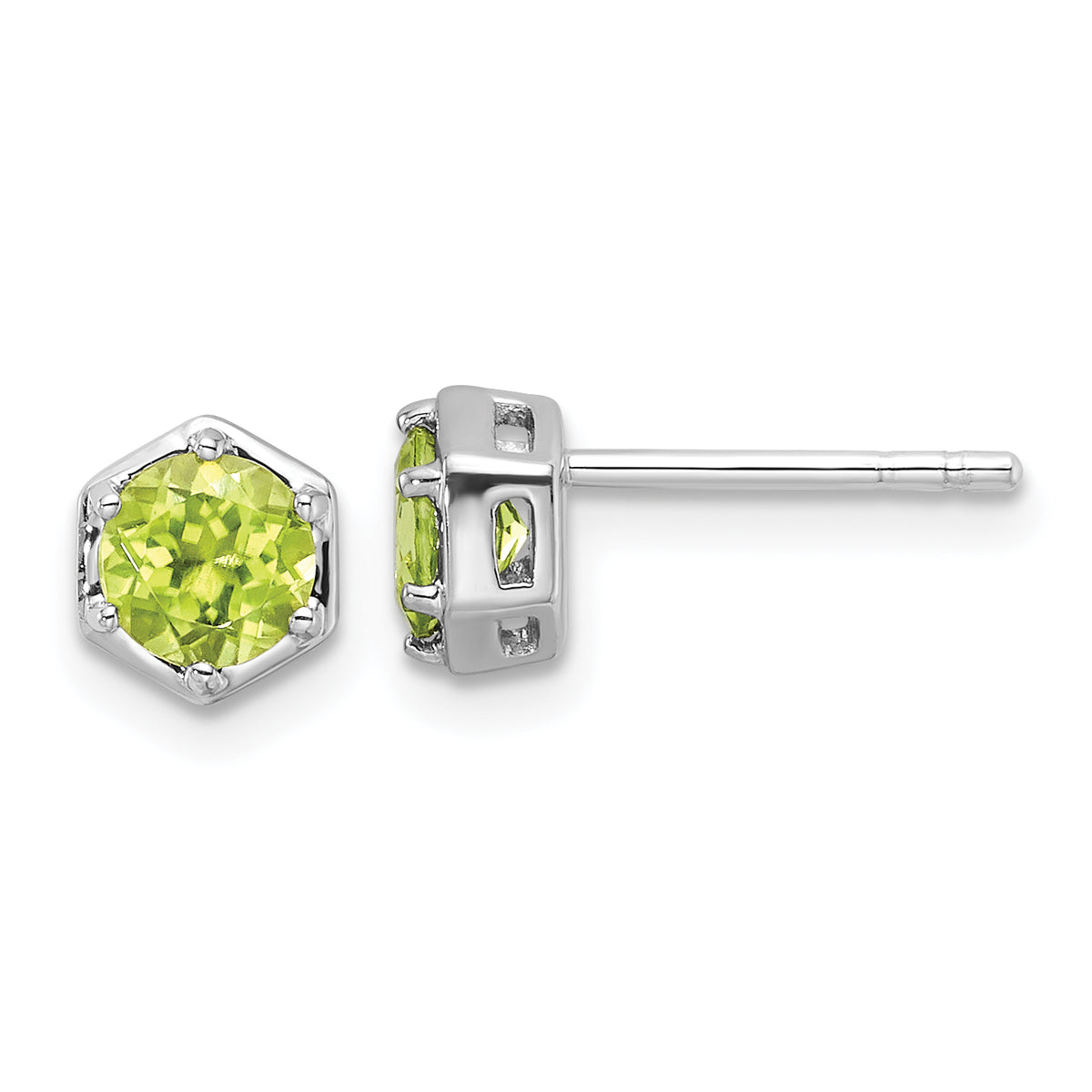 Sterling Silver Rhodium-plated Polished Peridot Post Earrings