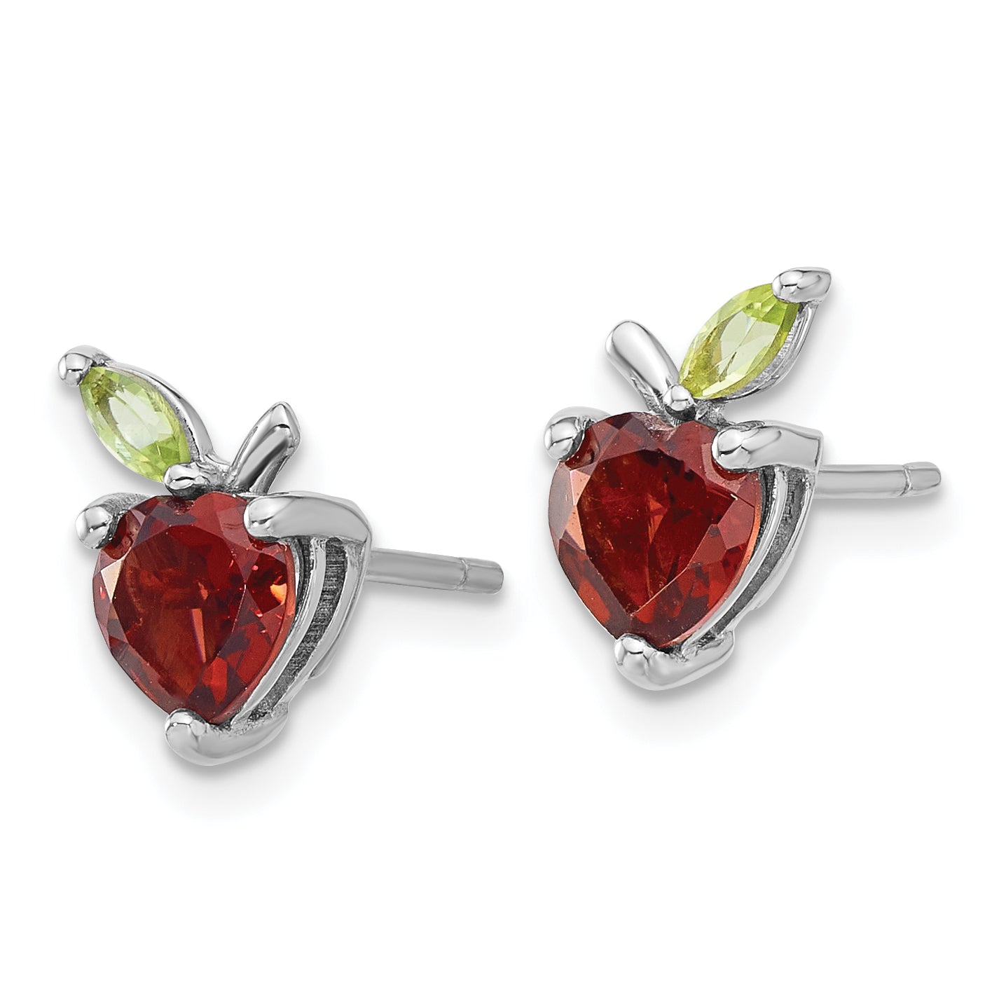 Sterling Silver Rhodium-plated Garnet and Peridot Apple Post Earrings Secondary image