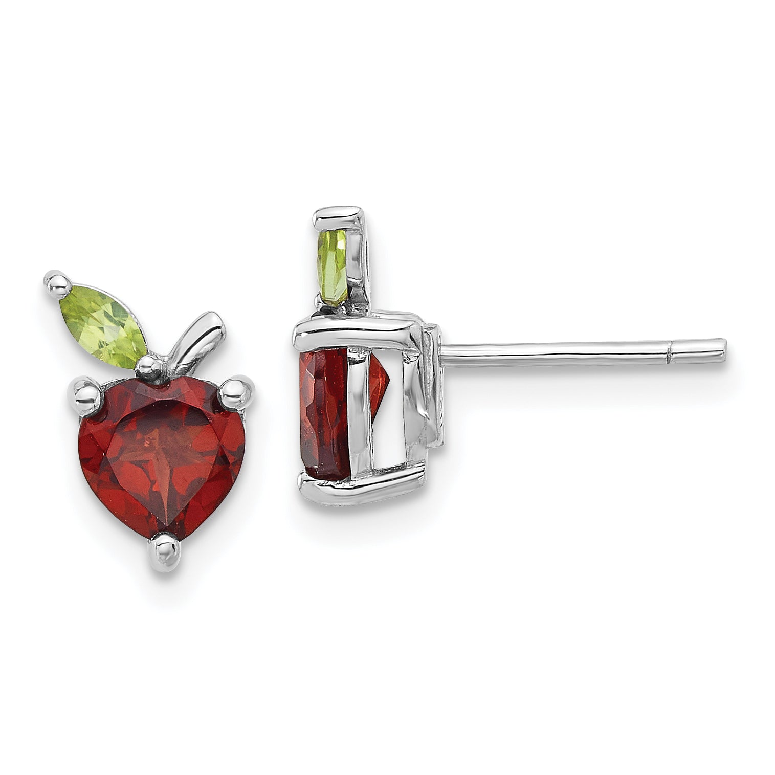 Sterling Silver Rhodium-plated Garnet and Peridot Apple Post Earrings Main image