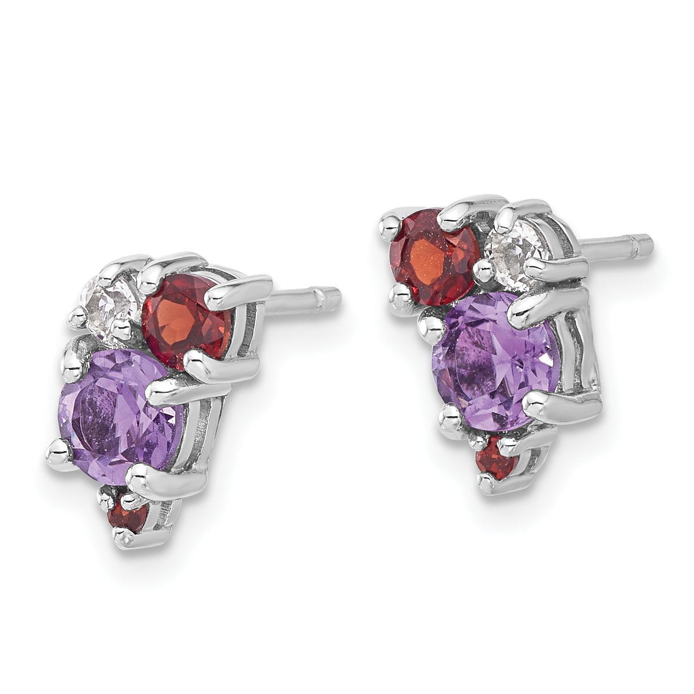 Sterling Silver Rhodium-pl Amethyst Garnet and White Topaz Post Earrings Secondary image