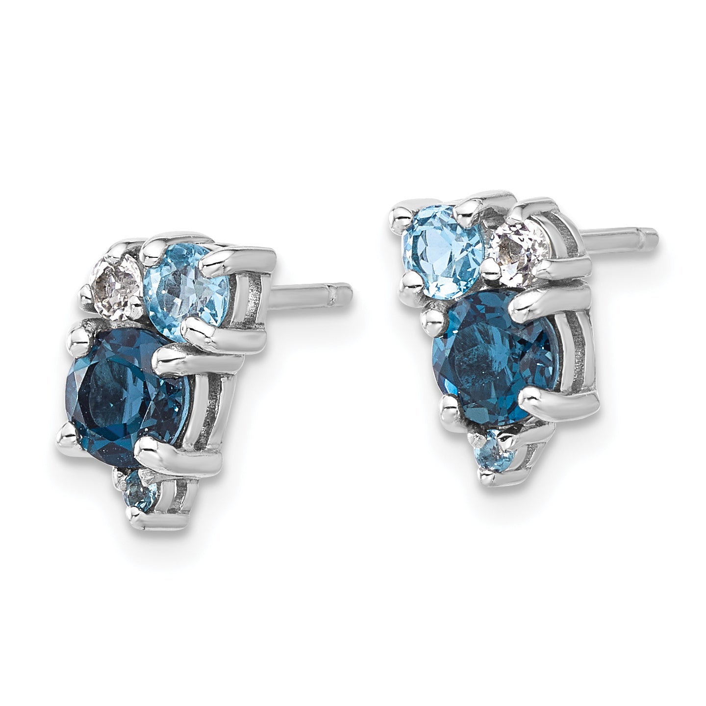 Sterling Silver Rh-plated London/Lt Swiss Blue/White Topaz Post Earrings Secondary image