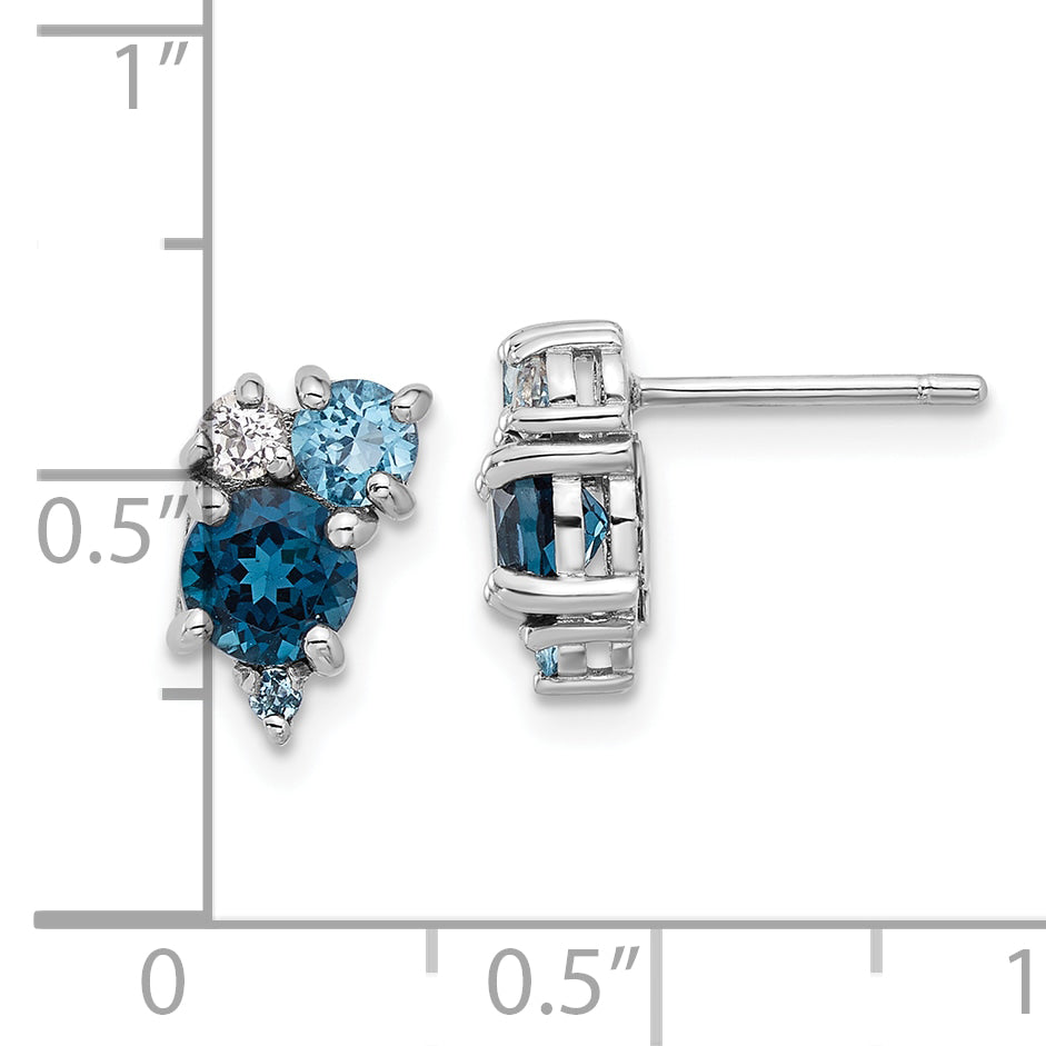 Sterling Silver Rh-plated London/Lt Swiss Blue/White Topaz Post Earrings