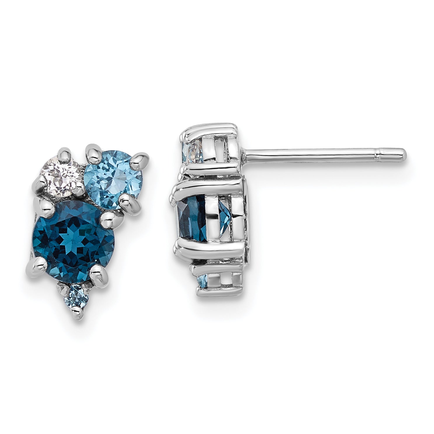 Sterling Silver Rh-plated London/Lt Swiss Blue/White Topaz Post Earrings Main image