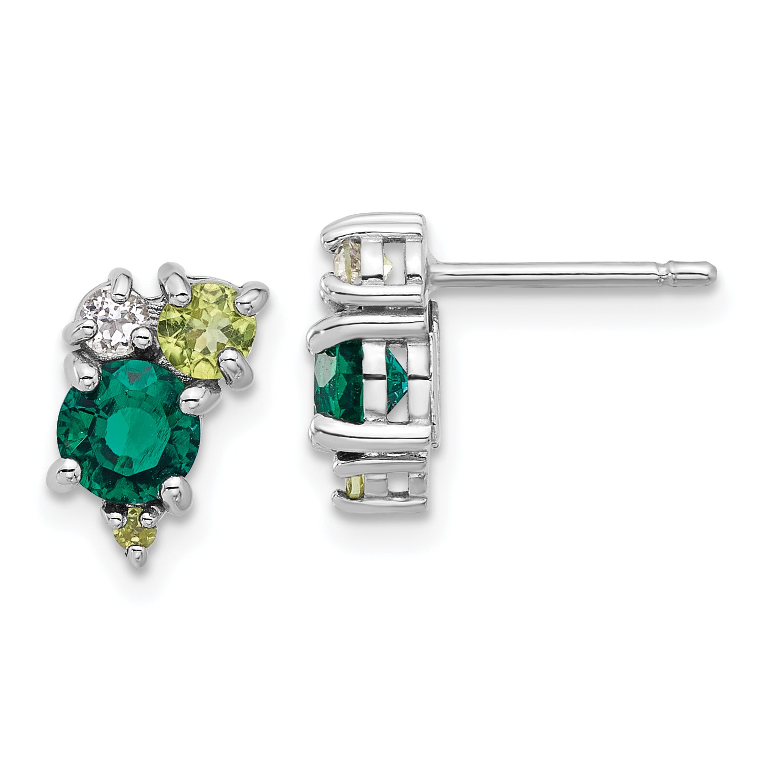 Sterling Silver Rhodium Cr.Emerald Peridot and White Topaz Post Earrings Main image