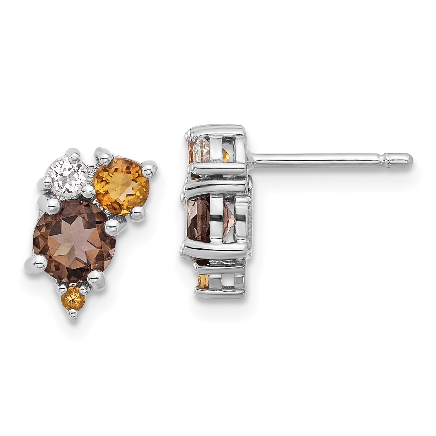Sterling Silver Rhodium-plated Smoky Quartz Citrine White Topaz Earrings Main image