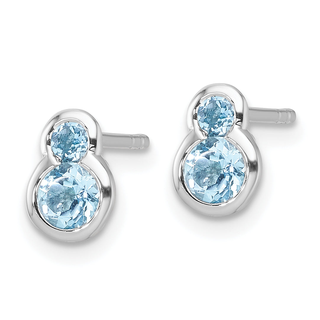 Sterling Silver Rhodium-plated Polished Swiss Blue Topaz Post Earrings Secondary image