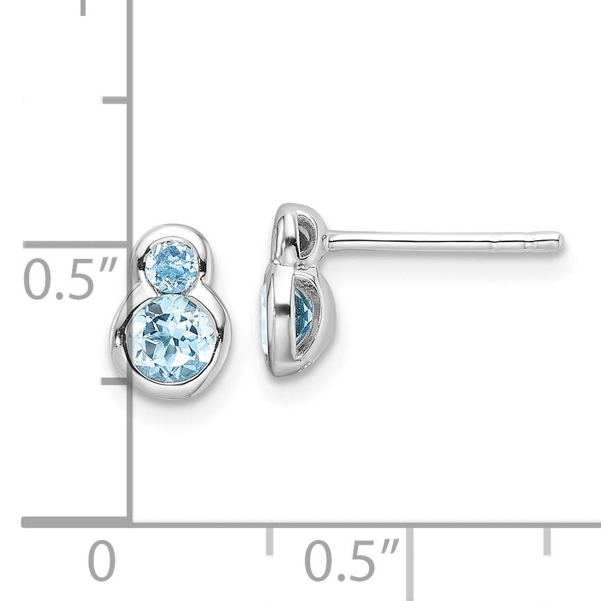 Sterling Silver Rhodium-plated Polished Swiss Blue Topaz Post Earrings