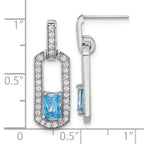 Sterling Silver Rh-plated Polished Blue Topaz and CZ Post Dangle Earrings