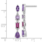 Sterling Silver RH-plated Amethyst Rhodolite Pink Quartz Dangle Earrings
