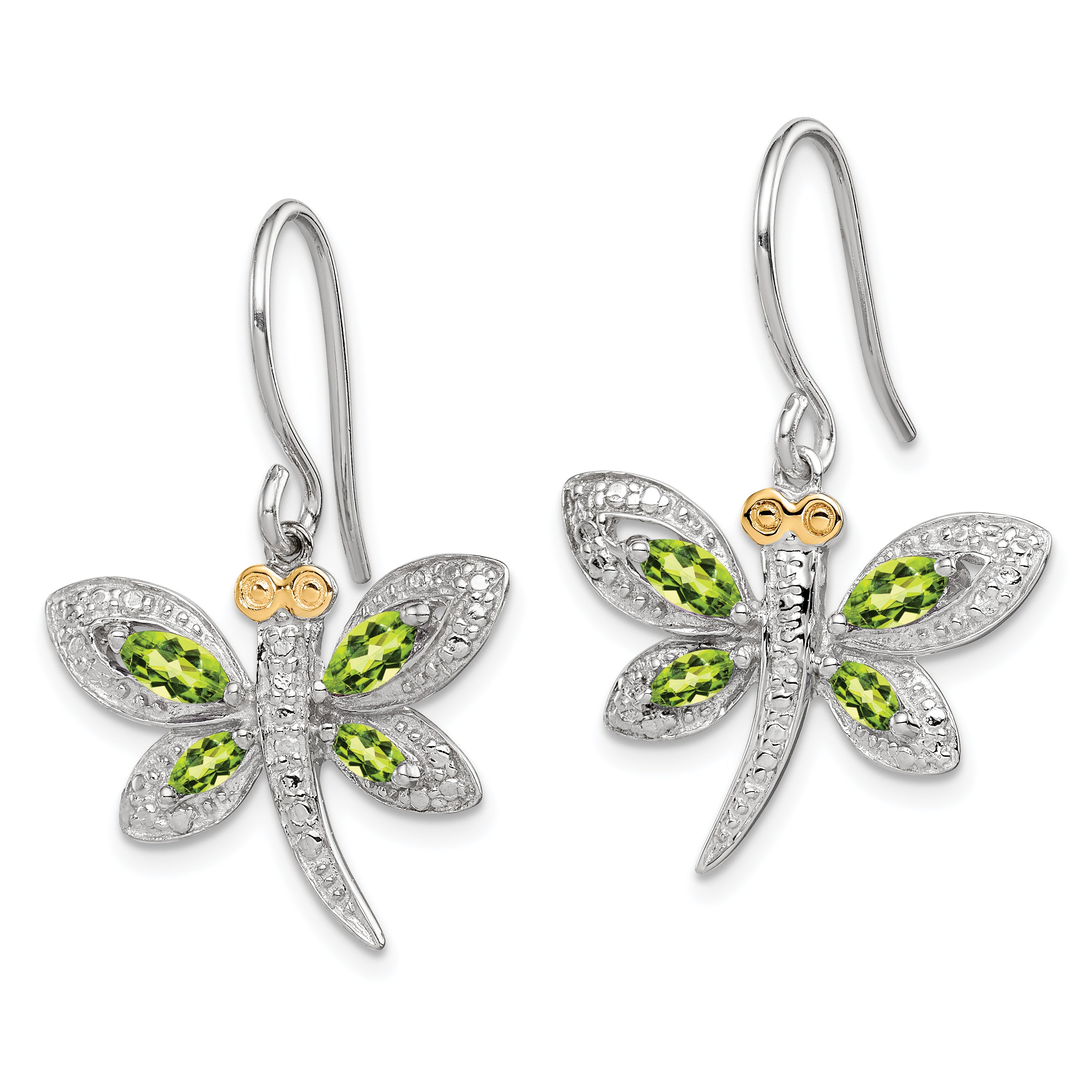 Sterling Silver/14k RH-plated Peridot/Diamond Dragonfly Earrings Secondary image