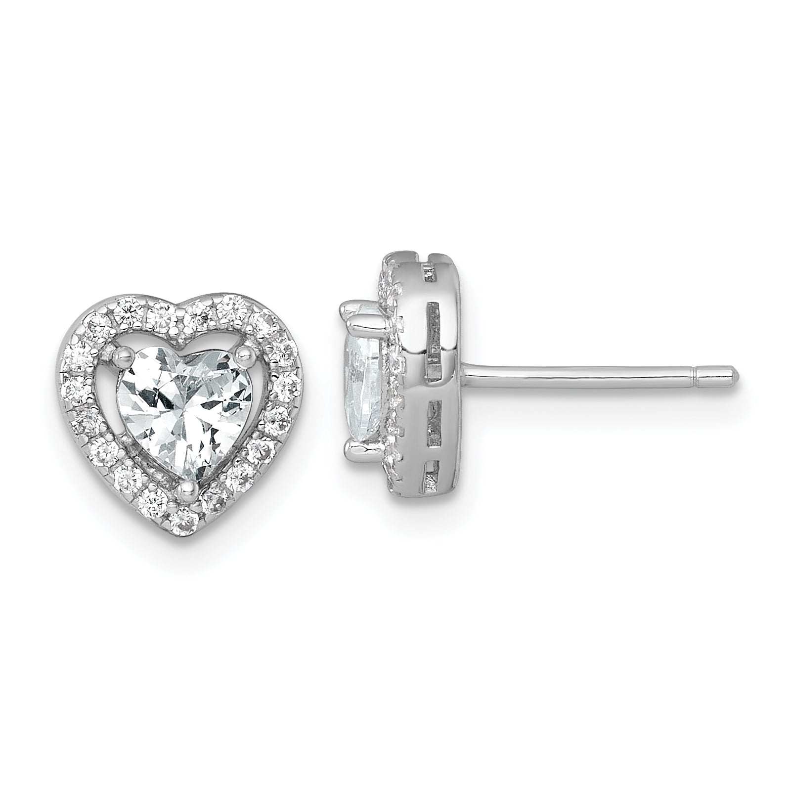 Sterling Silver Rhodium-plated Polished 9.0mm Heart Halo CZ Post Earrings Main image