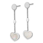 Sterling Silver Rhodium-plated Mother of Pearl Heart and Chain Post Dangle Earrings