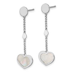 Sterling Silver Rhodium-plated Mother of Pearl Heart and Chain Post Dangle Earrings