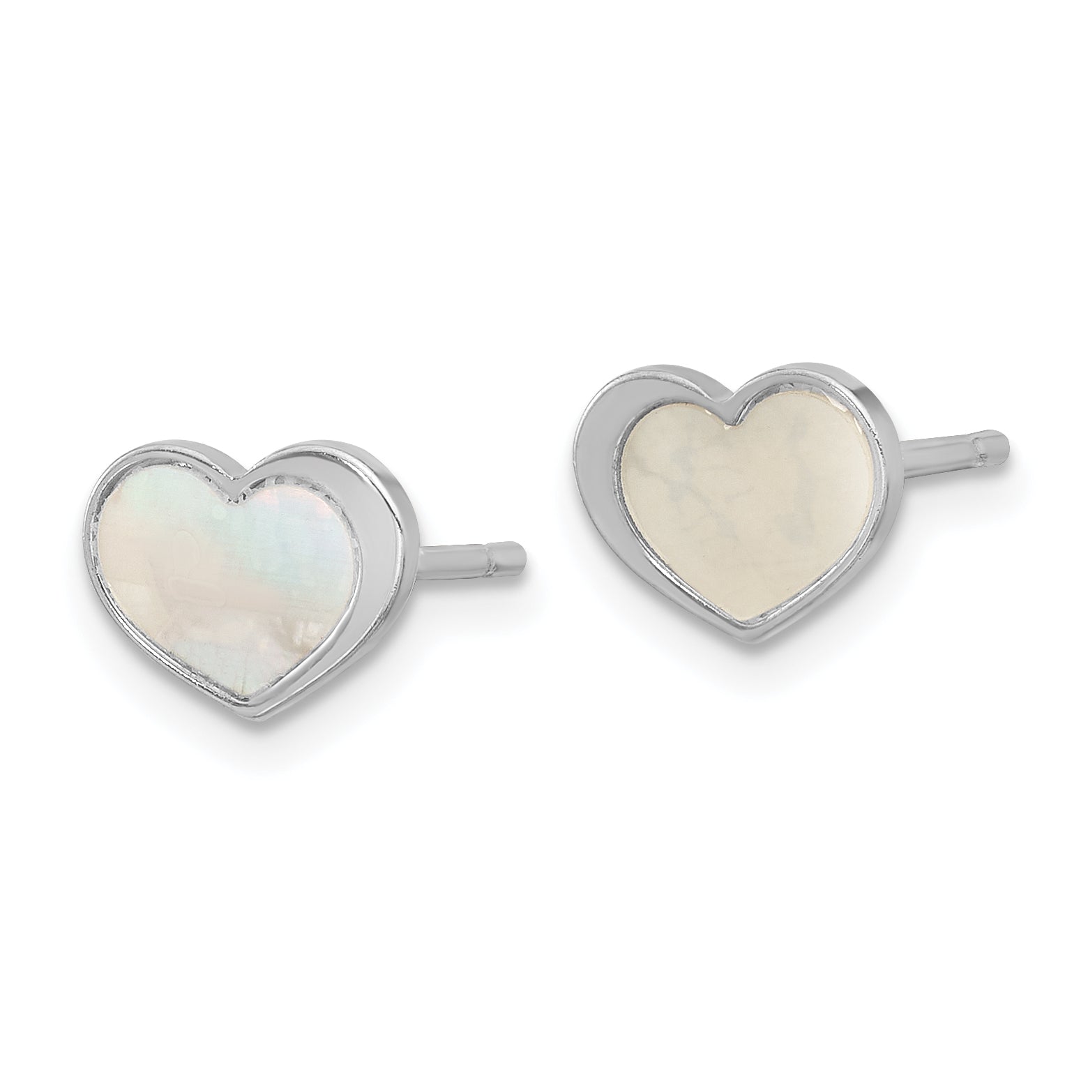 Sterling Silver Rhodium-plated Mother of Pearl Heart Post Earrings Secondary image