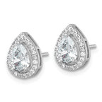 Sterling Silver Rhodium-plated Polished 11.0 x 9.0mm Pear CZ Halo Teardrop Post Earrings