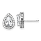Sterling Silver Rhodium-plated Polished 11.0 x 9.0mm Pear CZ Halo Teardrop Post Earrings