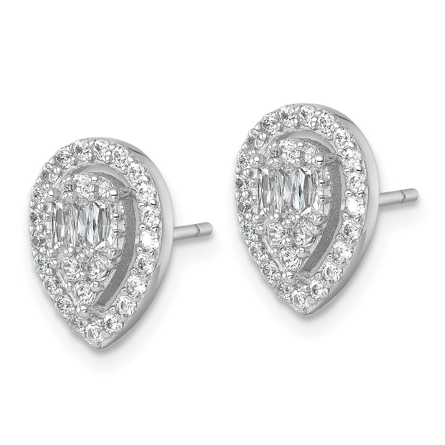 Sterling Silver Rhodium-plated Polished Fancy CZ Teardrop Halo Post Earrings Secondary image