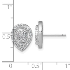 Sterling Silver Rhodium-plated Polished Fancy CZ Teardrop Halo Post Earrings