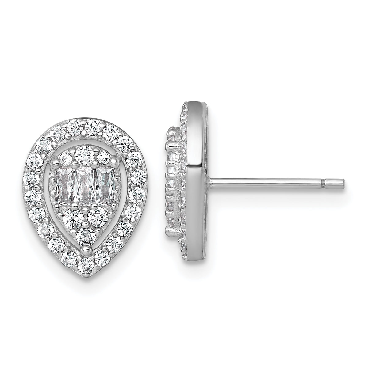 Sterling Silver Rhodium-plated Polished Fancy CZ Teardrop Halo Post Earrings