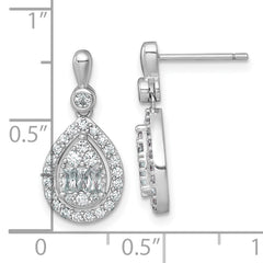 Sterling Silver Rhodium-plated Polished Fancy CZ Teardrop Halo Dangle Post Earrings