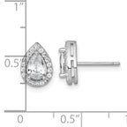 Sterling Silver Rhodium-plated Polished 10.0 x 7.0mm Pear CZ Halo Teardrop Post Earrings