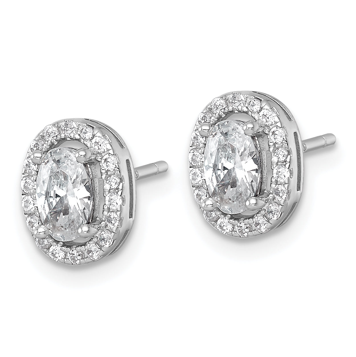 Sterling Silver Rhodium-plated Polished 9.5 x 7.0mm Oval CZ Halo Post Earrings Secondary image
