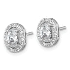 Sterling Silver Rhodium-plated Polished 9.5 x 7.0mm Oval CZ Halo Post Earrings
