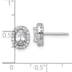 Sterling Silver Rhodium-plated Polished 9.5 x 7.0mm Oval CZ Halo Post Earrings