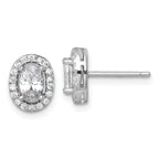 Sterling Silver Rhodium-plated Polished 9.5 x 7.0mm Oval CZ Halo Post Earrings