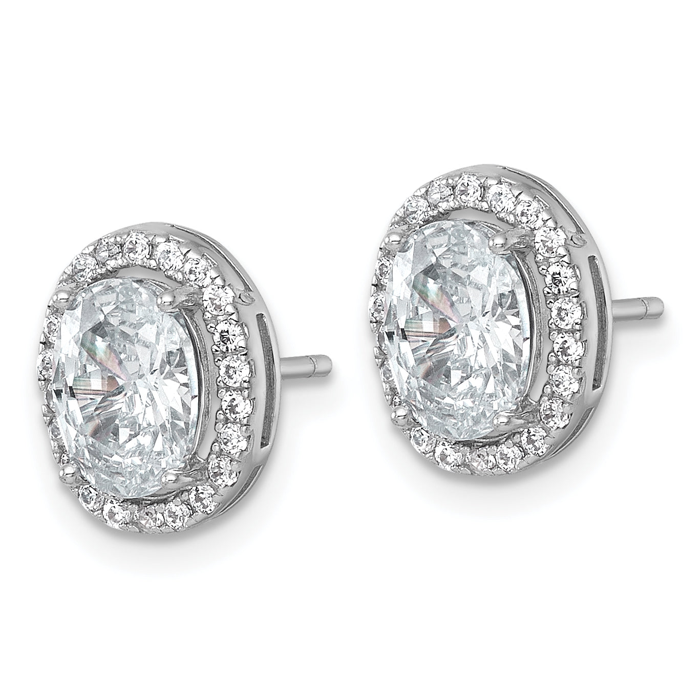 Sterling Silver Rhodium-plated Polished 11.0 x 9.0mm Oval CZ Halo Post Earrings Secondary image