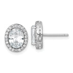 Sterling Silver Rhodium-plated Polished 11.0 x 9.0mm Oval CZ Halo Post Earrings
